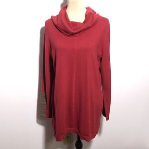 Tyler Boe Sweater Womens Large Red Cashmere Cotton Tunic Cowl Neck Faux Suede